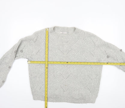 Tu Women Grey Cable-Knit Wool Blend Crew Neck Jumper Size 14