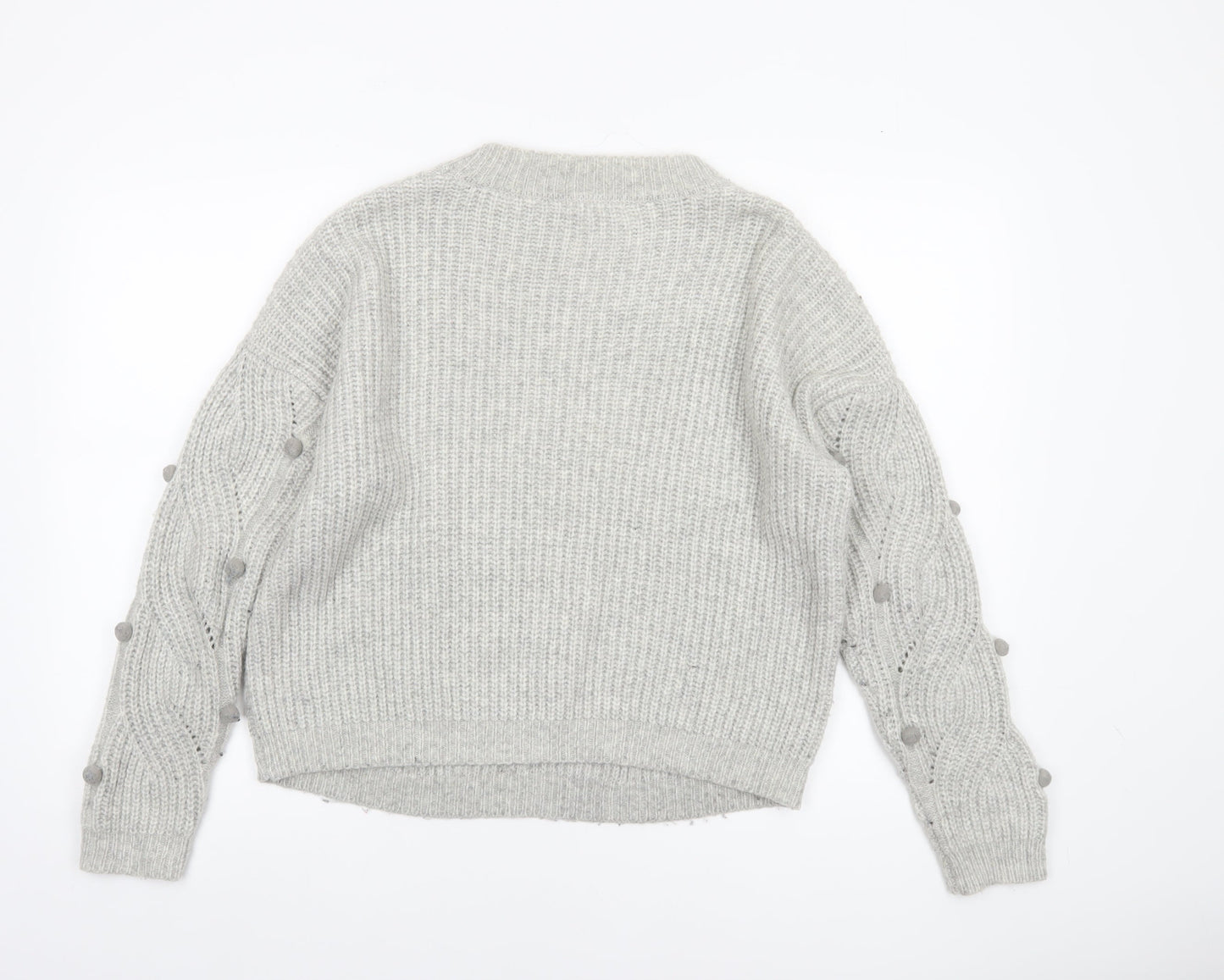 Tu Women Grey Cable-Knit Wool Blend Crew Neck Jumper Size 14