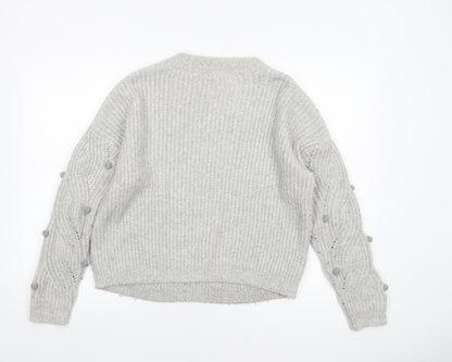 Tu Women Grey Cable-Knit Wool Blend Crew Neck Jumper Size 14