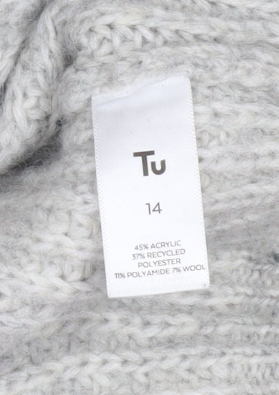 Tu Women Grey Cable-Knit Wool Blend Crew Neck Jumper Size 14