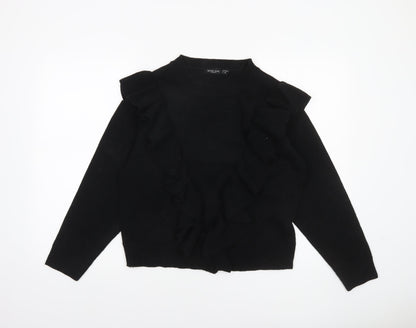 Brave Soul Womens Black Ruffle Knit Jumper Medium Long Sleeve Acrylic