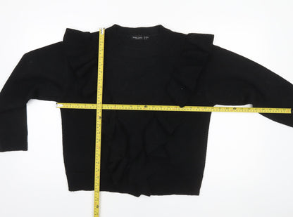 Brave Soul Womens Black Ruffle Knit Jumper Medium Long Sleeve Acrylic