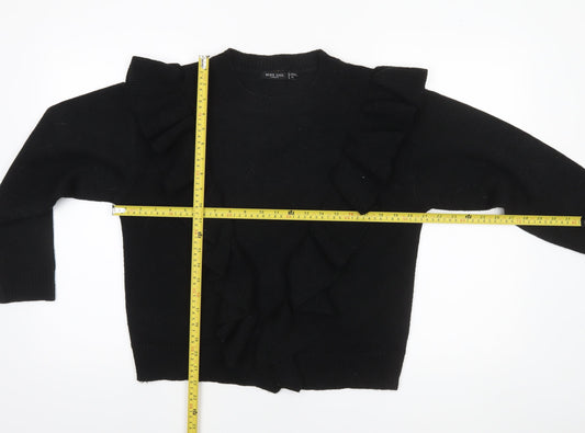 Brave Soul Womens Black Ruffle Knit Jumper Medium Long Sleeve Acrylic