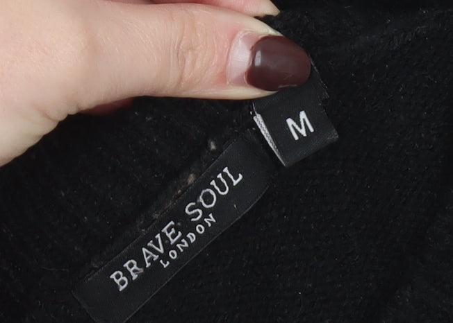 Brave Soul Womens Black Ruffle Knit Jumper Medium Long Sleeve Acrylic