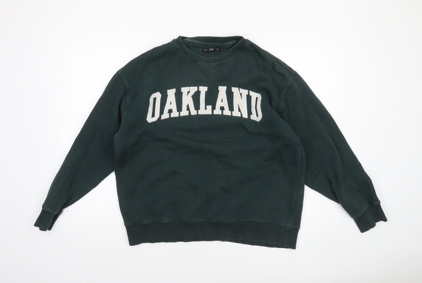 F&F Men's Green Oakland Graphic Sweatshirt Size L Pullover Crew Neck
