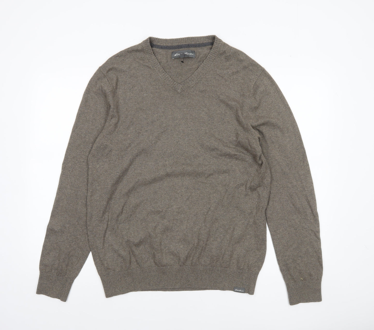Eddie Bauer Men's Brown Wool V-Neck Jumper Size M Classic Knit
