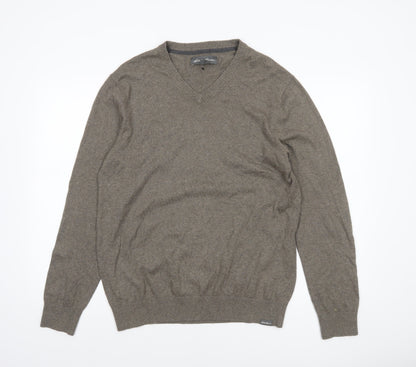 Eddie Bauer Men's Brown Wool V-Neck Jumper Size M Classic Knit