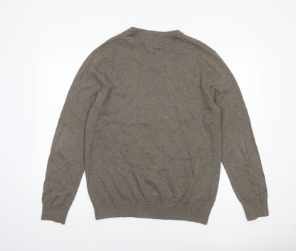 Eddie Bauer Men's Brown Wool V-Neck Jumper Size M Classic Knit