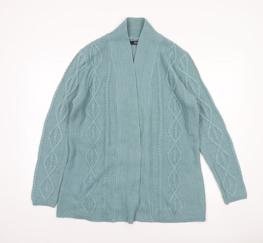 Isle Essentials Women's Blue Cable-Knit Open Cardigan Size M 14-16