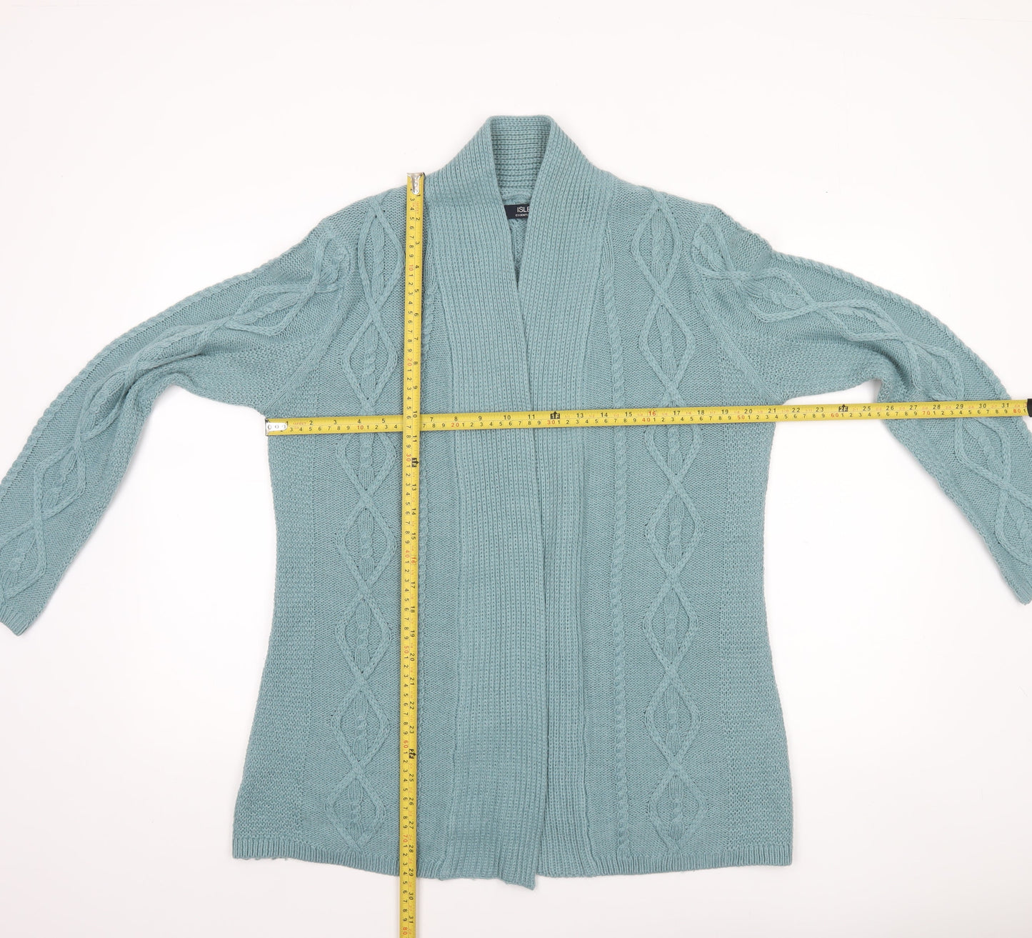 Isle Essentials Women's Blue Cable-Knit Open Cardigan Size M 14-16