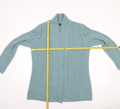 Isle Essentials Women's Blue Cable-Knit Open Cardigan Size M 14-16