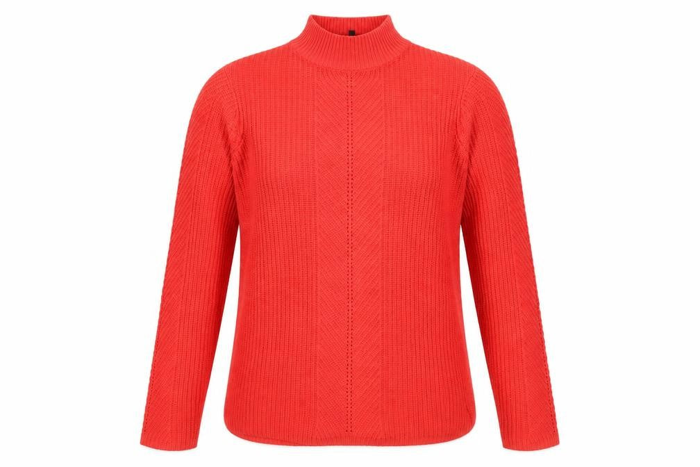Front view of Long Tall Sally Women’s Red XS Mock Neck Chunky Knit jumper