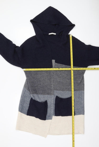 George Womens Blue Hooded Striped Knit Open Cardigan Size 12