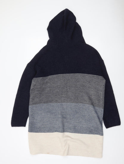 George Womens Blue Hooded Striped Knit Open Cardigan Size 12