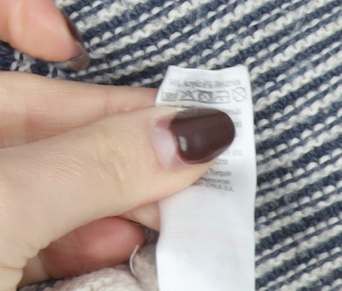 George Womens Blue Hooded Striped Knit Open Cardigan Size 12