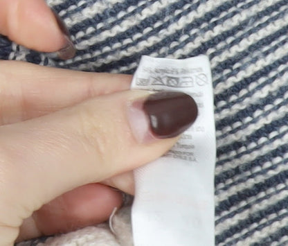 George Womens Blue Hooded Striped Knit Open Cardigan Size 12