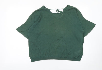 Fat Face Women Green Linen Cotton Cropped Blouse UK 14 Relaxed Fit