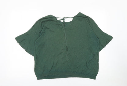 Fat Face Women Green Linen Cotton Cropped Blouse UK 14 Relaxed Fit