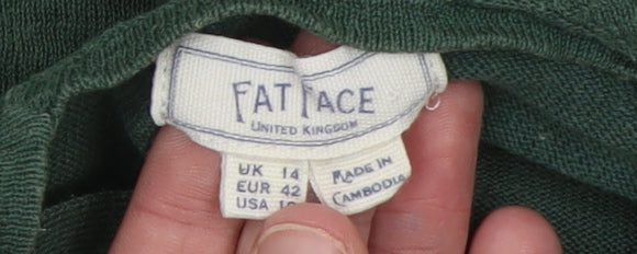 Fat Face Women Green Linen Cotton Cropped Blouse UK 14 Relaxed Fit