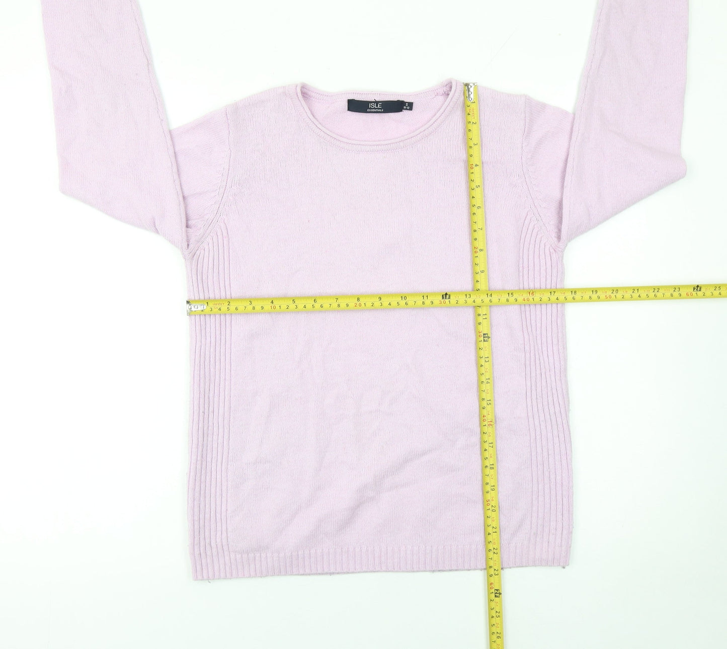 Isle Essentials Women Pink Merino Wool Blend Crew Neck Jumper Size S