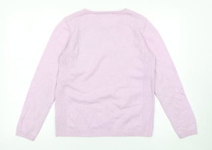Isle Essentials Women Pink Merino Wool Blend Crew Neck Jumper Size S