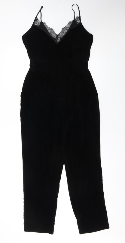 H&M Womens Black Velvet Lace V-Neck Jumpsuit Size 10