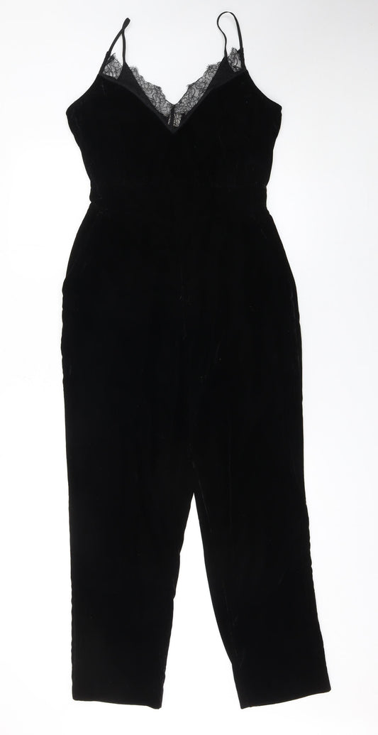H&M Womens Black Velvet Lace V-Neck Jumpsuit Size 10