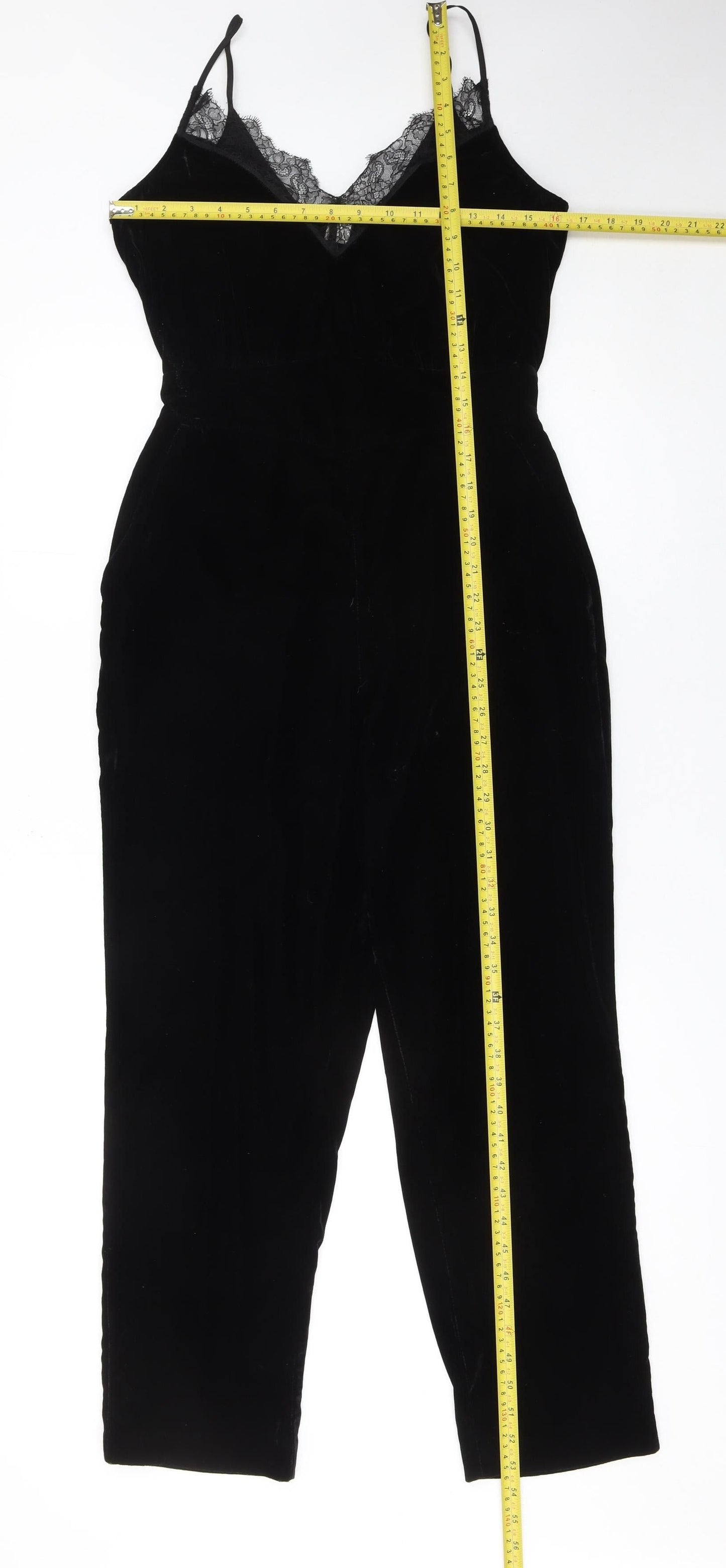 H&M Womens Black Velvet Lace V-Neck Jumpsuit Size 10