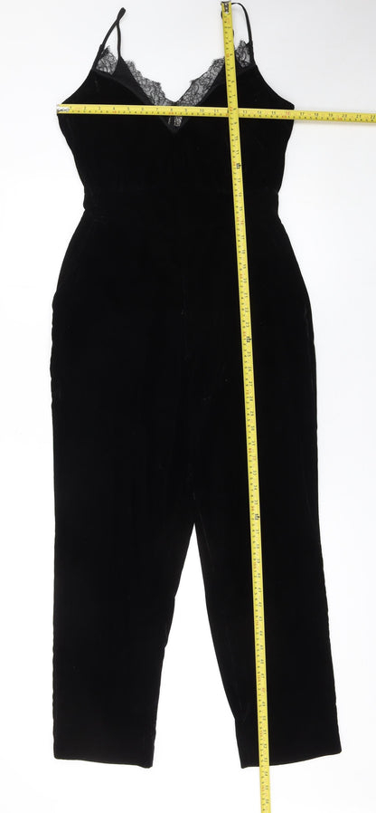 H&M Womens Black Velvet Lace V-Neck Jumpsuit Size 10