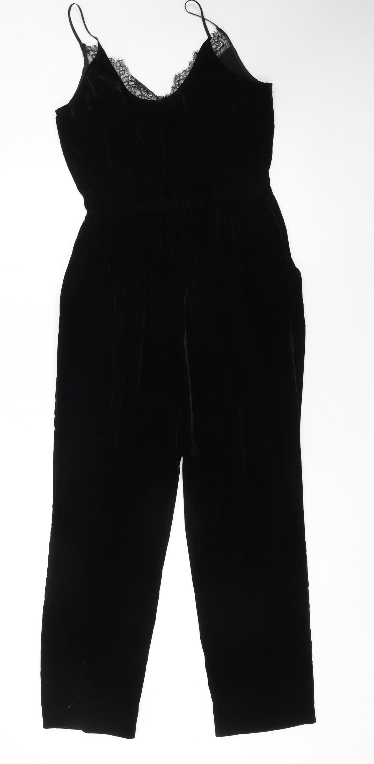 H&M Womens Black Velvet Lace V-Neck Jumpsuit Size 10