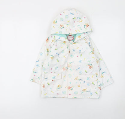 Powell Craft Girls White Mermaid Waterproof Hooded Rain Coat 2-3 Years
