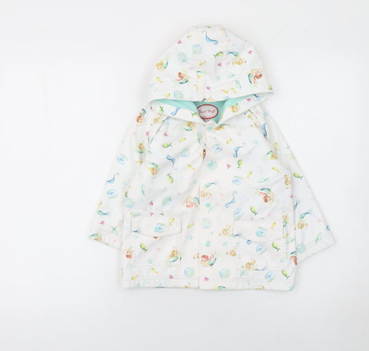 Powell Craft Girls White Mermaid Waterproof Hooded Rain Coat 2-3 Years