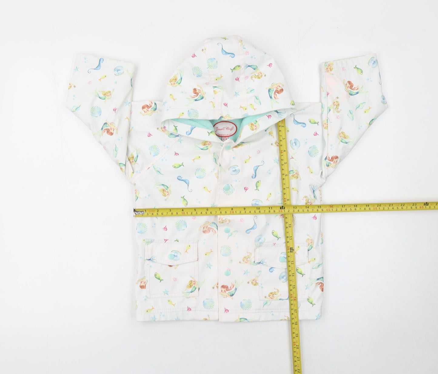 Powell Craft Girls White Mermaid Waterproof Hooded Rain Coat 2-3 Years