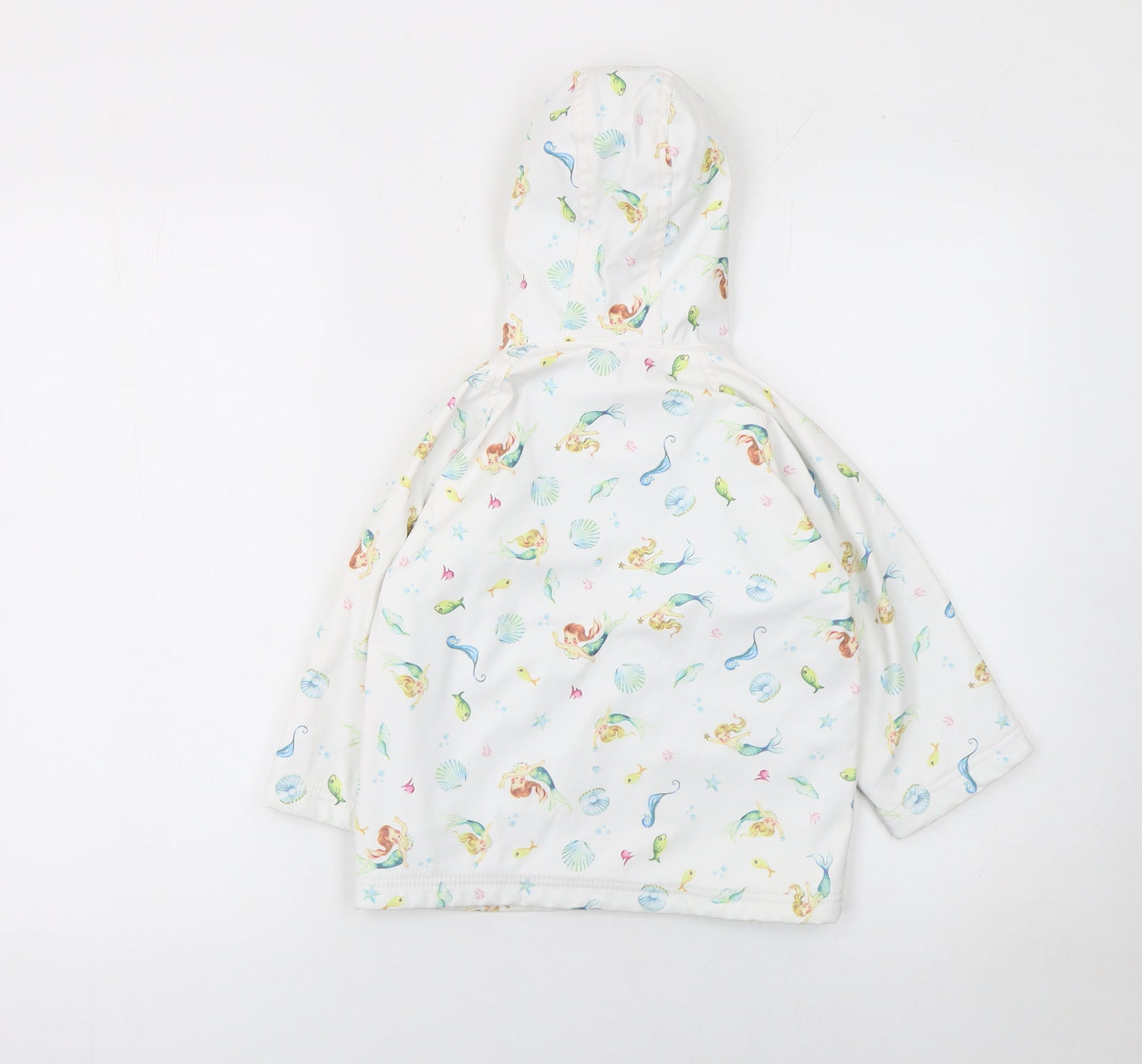 Powell Craft Girls White Mermaid Waterproof Hooded Rain Coat 2-3 Years