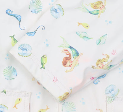 Powell Craft Girls White Mermaid Waterproof Hooded Rain Coat 2-3 Years