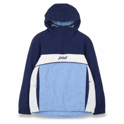 Front view of Pod boys’ blue colourblock hooded nylon anorak jacket, size 12, years