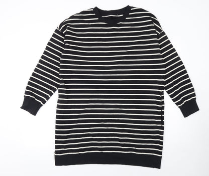 George Women’s Black Striped Cotton Long Sleeve T-Shirt Dress Size 18