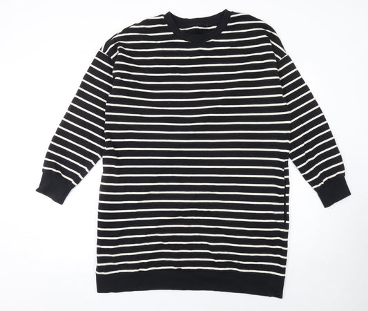 George Women’s Black Striped Cotton Long Sleeve T-Shirt Dress Size 18