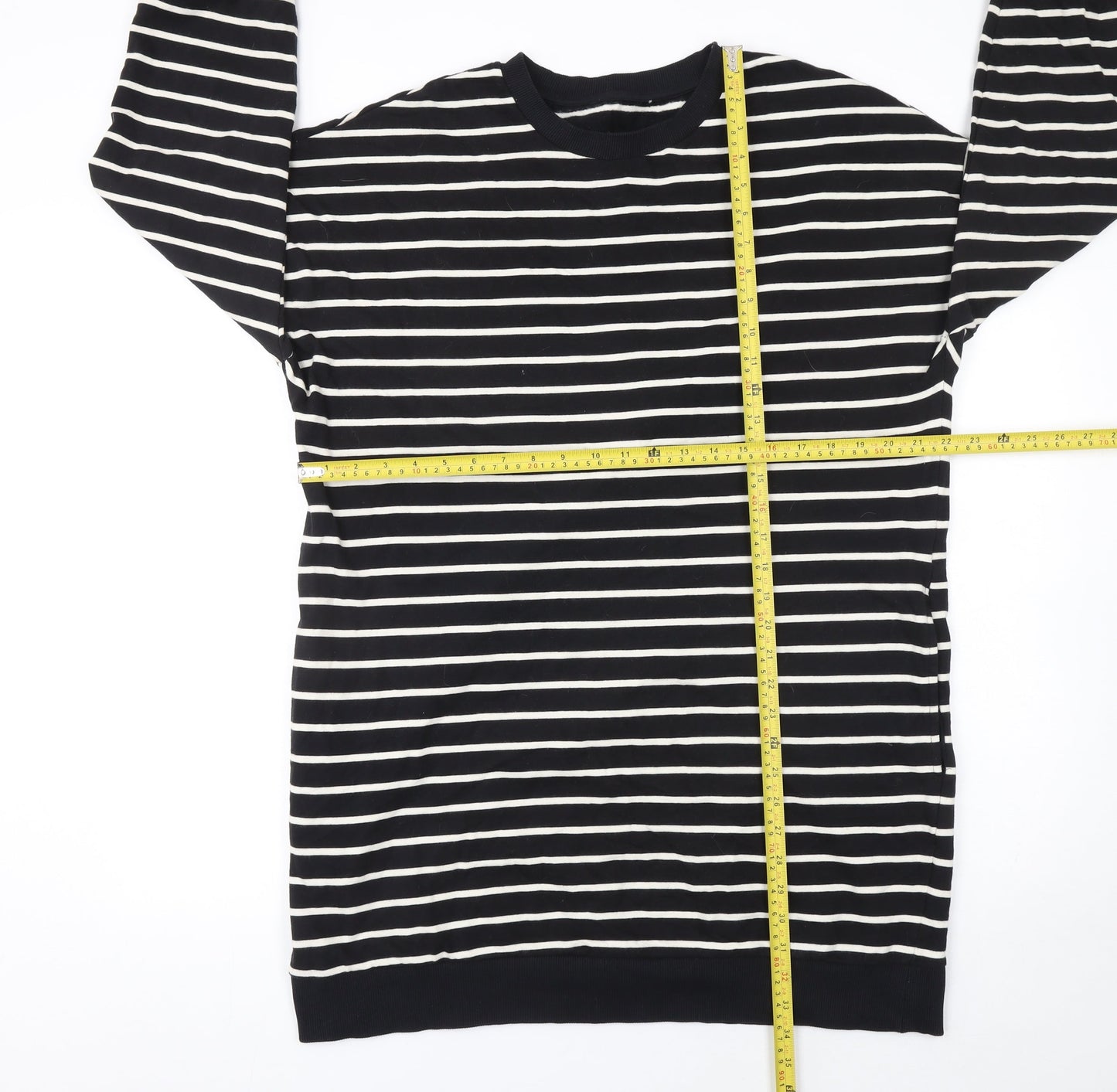 George Women’s Black Striped Cotton Long Sleeve T-Shirt Dress Size 18