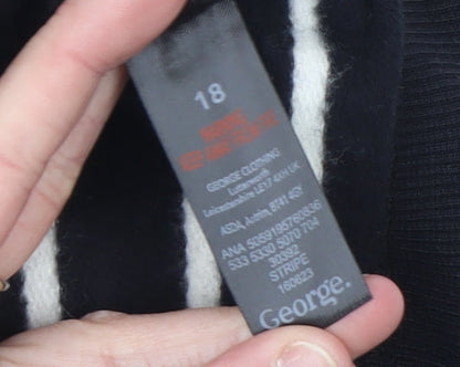 George Women’s Black Striped Cotton Long Sleeve T-Shirt Dress Size 18