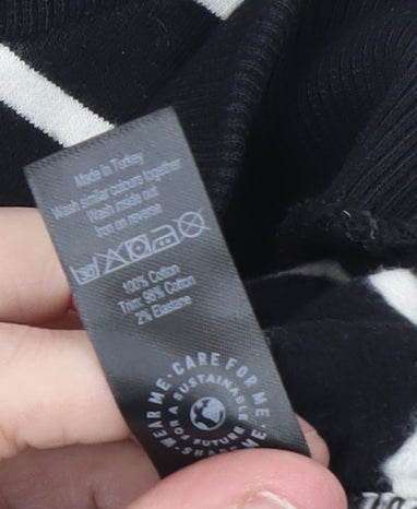 George Women’s Black Striped Cotton Long Sleeve T-Shirt Dress Size 18