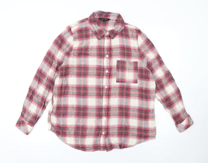 Peacocks Women Red Check Long Sleeve Button-Up Shirt Size 14