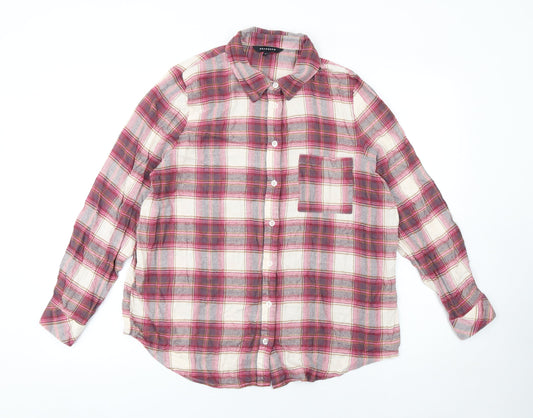 Peacocks Women Red Check Long Sleeve Button-Up Shirt Size 14