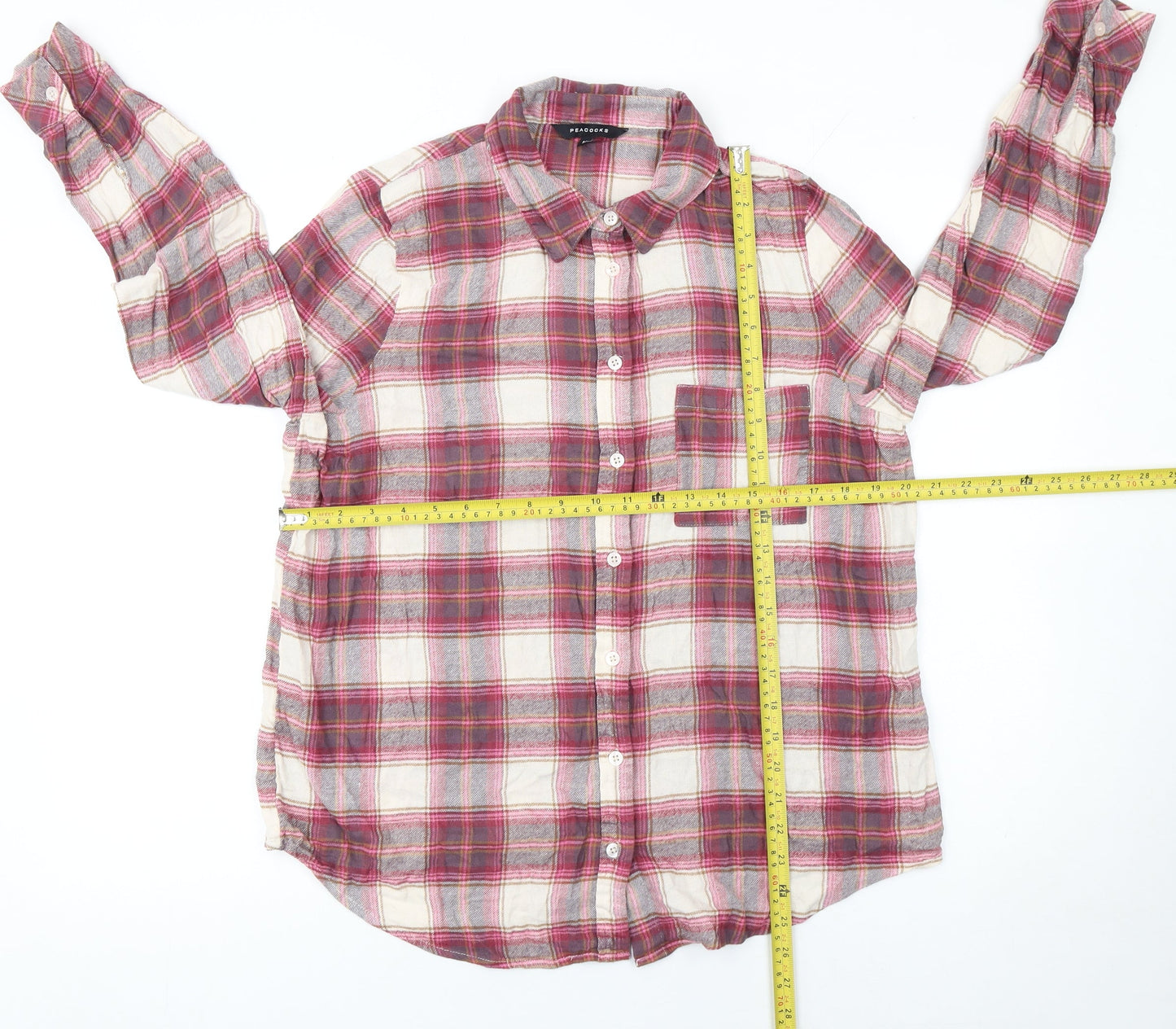Peacocks Women Red Check Long Sleeve Button-Up Shirt Size 14