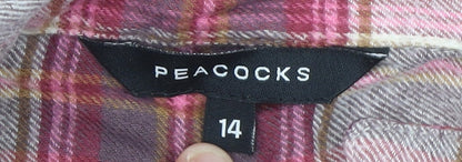 Peacocks Women Red Check Long Sleeve Button-Up Shirt Size 14