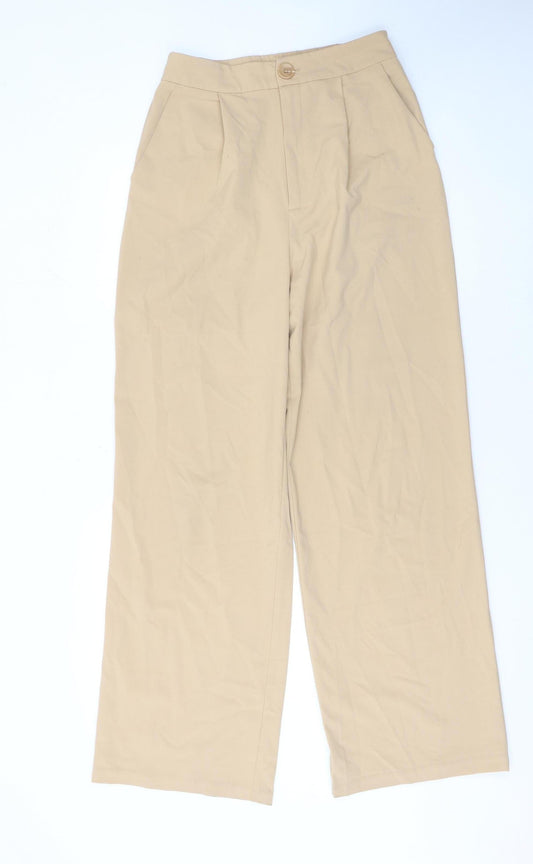 Stradivarius Women's Beige Wide-Leg High Rise Pleated Trousers Size 10