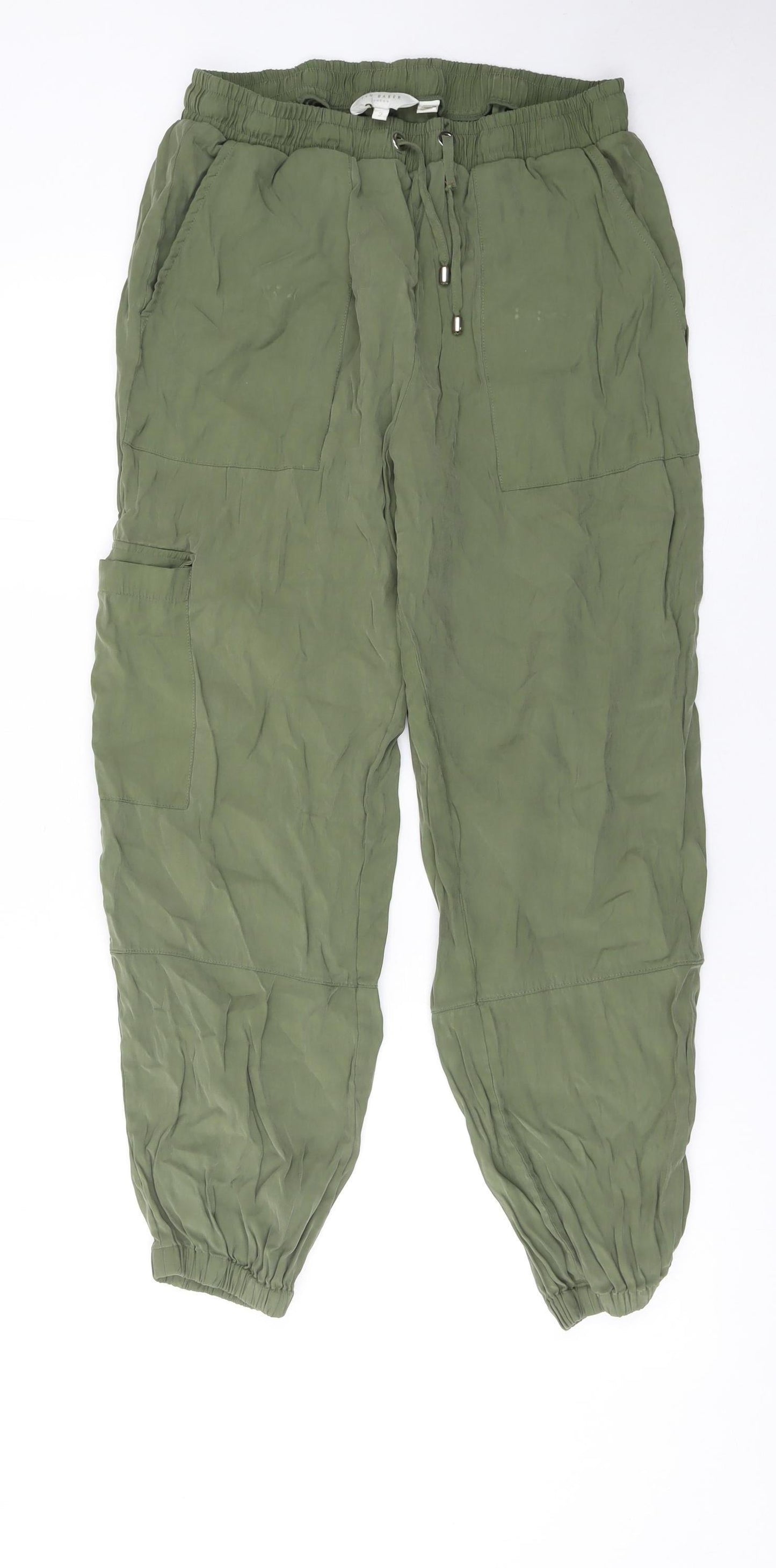 Ted Baker Women’s Green Cargo Trousers Size 10 Cupro Drawstring Joggers