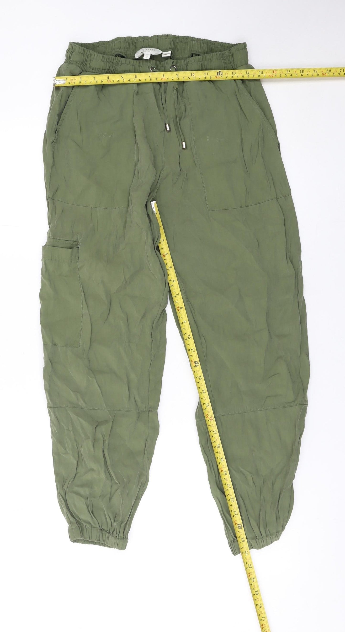 Ted Baker Women’s Green Cargo Trousers Size 10 Cupro Drawstring Joggers