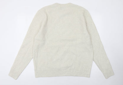 Marks and Spencer Men’s Ivory Waffle-Knit Wool Blend Jumper L