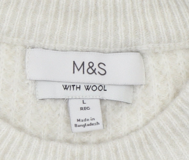 Marks and Spencer Men’s Ivory Waffle-Knit Wool Blend Jumper L